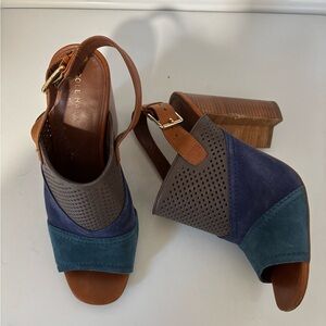 Cole Haan Women's Tabby High Sandal Slingback Suede Leather Blue Gray Size 8